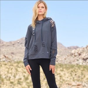 Alo ripped hoodie pullover dark grey size S